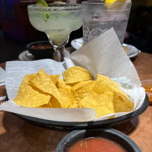 Skinny spicy margarita and great chips and salsa