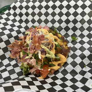 Special shrimp taco with bacon