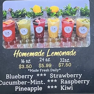 Lemonade menu