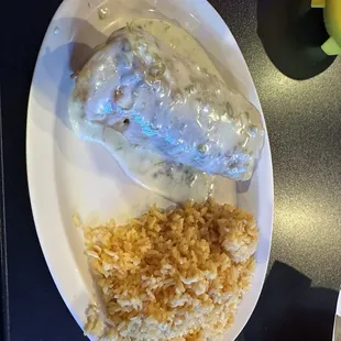 Beef chimichanga and rice