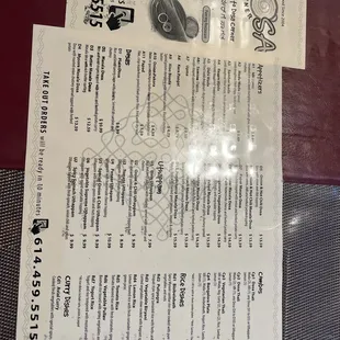 the menu for the restaurant