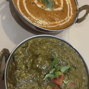 Chicken tikka masala, shrimp saagwala