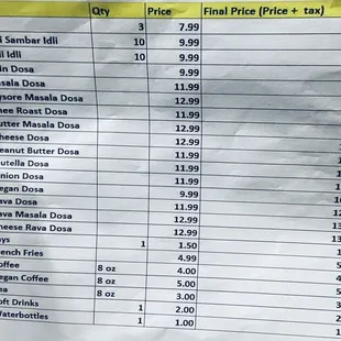 Menu n Rate card - love their transparency.