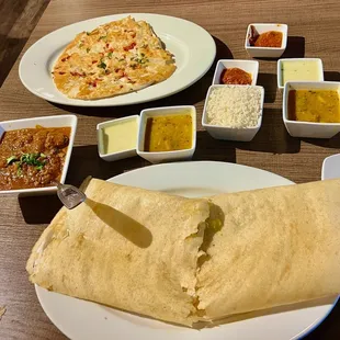 dosa, uthappam, chicken chettinadu, sambar, chutneys