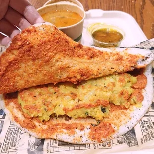 Masala Dosae (potato filling and red chutney)