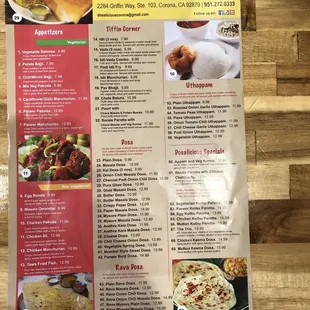 Dosalicious menu.
