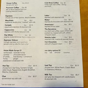 Drink menu
