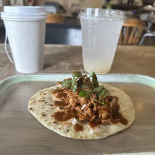 Emerald Lime Tonic, Chamomile Tea, Jackfruit Chikin&apos; taco