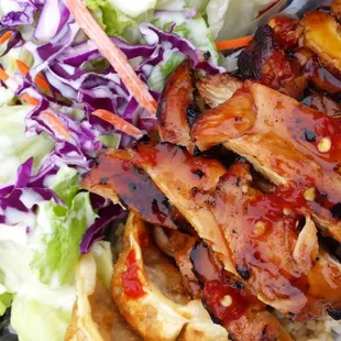 Teriyaki Chicken lunchbox with salad and choice of rice (white or brown) and you can have mandoo dumplings too