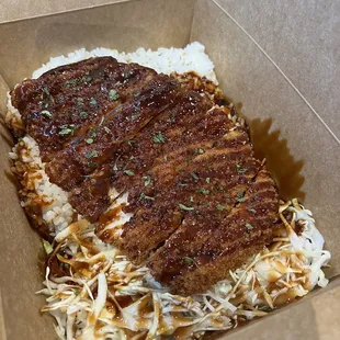 a box of rice and meat