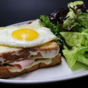 a plate with a sandwich and a salad