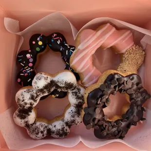 clockwise from top left: Homer chocolate, strawberry pocky, double chocolate, cookies &amp; cream