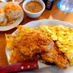 Fried pork chop breakfast! So good!