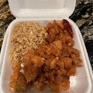 My leftovers of Crunchy Chicken with fried rice which weighed a generous 1.4 pounds