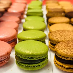 a row of colorful macarons