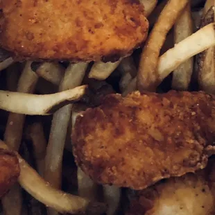 Chicken Strips &amp; Fries Basket. Aka chicken nuggets pretending to be chicken strips. What a joke.