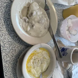 Biscuits and gravy and an order of grits