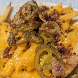 cheese fries with bacon and jalapeños