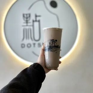 Black sesame milk tea with mochi