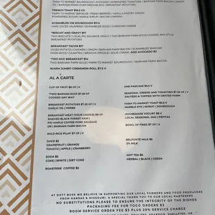 Brunch menu
