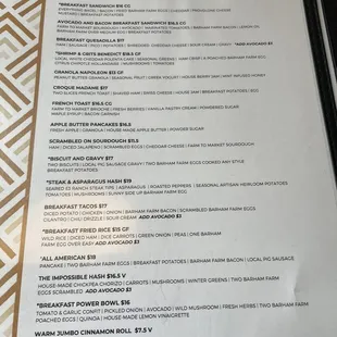 Breakfast menu