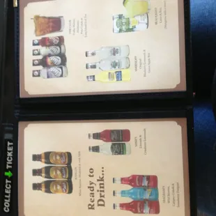 a menu for drinks