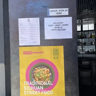 Menu, hours/days open, acceptable forms of payment