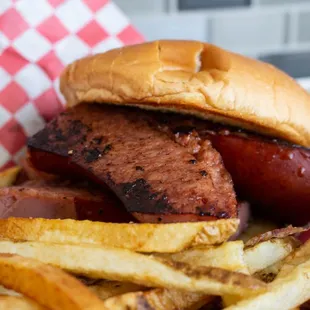 Smoked sausage sandwich