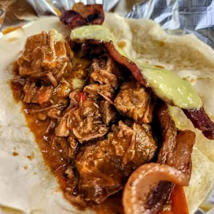 D.A.B. G-Taco
 Brisket guisada w/beans,cheese, bacon and salsa verde