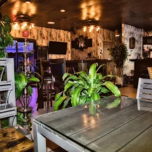 tables and chairs in a restaurant