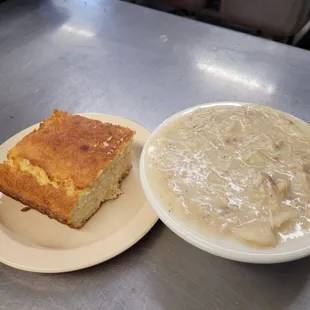 Chicken and dumplings with cornbread