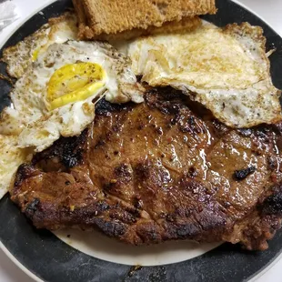 10oz Ribeye breakfast with an extra egg substituted for hash browns.