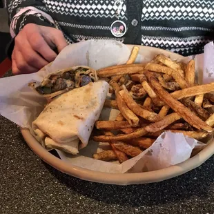 Steak Wrap and fries.