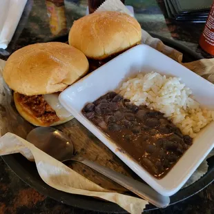 Sloppy Joe sliders with black beans  and rice .