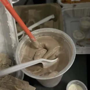Ice cold chocolate milkshakes so thick you need a spoon!!