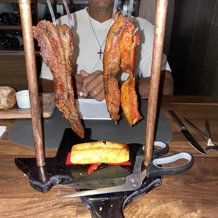 Hanging bacon with cornbread