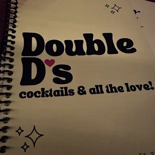 a notepad with the words double d&apos;s cocktails and all the love