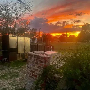 a sunset in the background