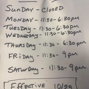 New hours...