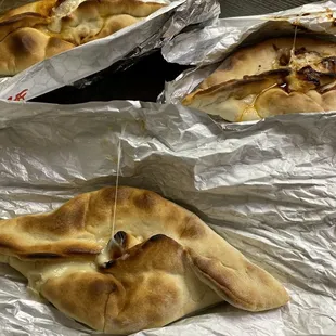 Three baked inside outs - plain pizza, buffalo chicken and bbq chicken. Tasty and a good value