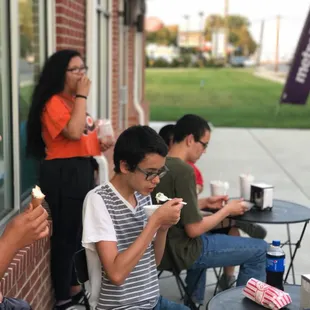 Outside tables fill up quick on beautiful days.