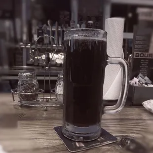 Abettor Brown Dog brown ale in a 22 oz. Mug.