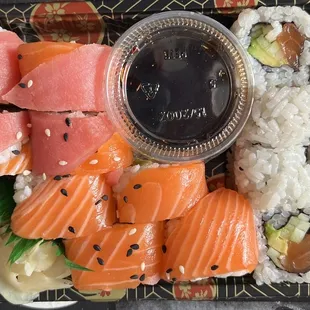 Rainbow roll that only has tuna &amp; salmon on top &amp; an Alaskan roll.