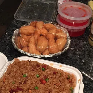 Pork fried rice, sweet and sour chicken (had it delivered)