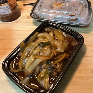 Mongolian Beef with scallions.