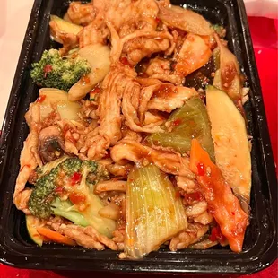 42. Chicken with Garlic Sauce Very tender meat, perfectly cooked veggies in a slightly spicy and very yummy sauce. Not swimming in oil!