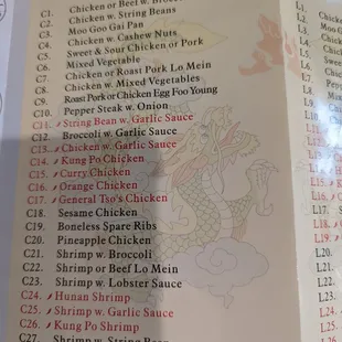 Menu, special combo plates