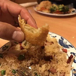 Egg roll was dry and hard.
