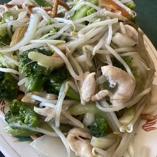 Chowmein at this restaurant means bean sprouts and corn starch sauce.