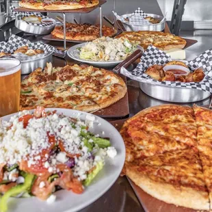 a variety of pizzas